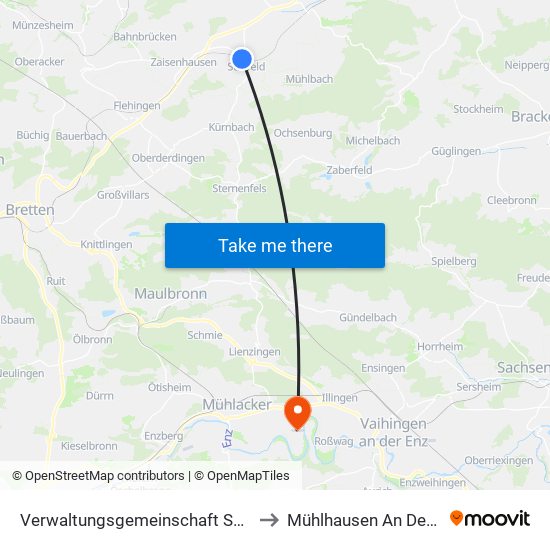 Verwaltungsgemeinschaft Sulzfeld to Mühlhausen An Der Enz map