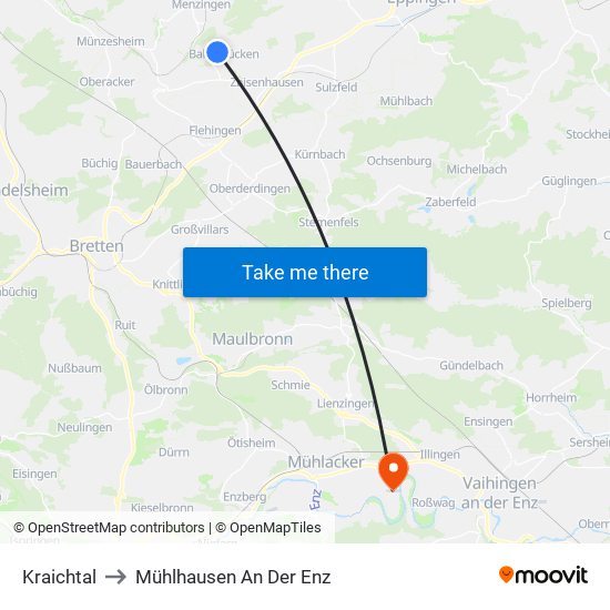Kraichtal to Mühlhausen An Der Enz map