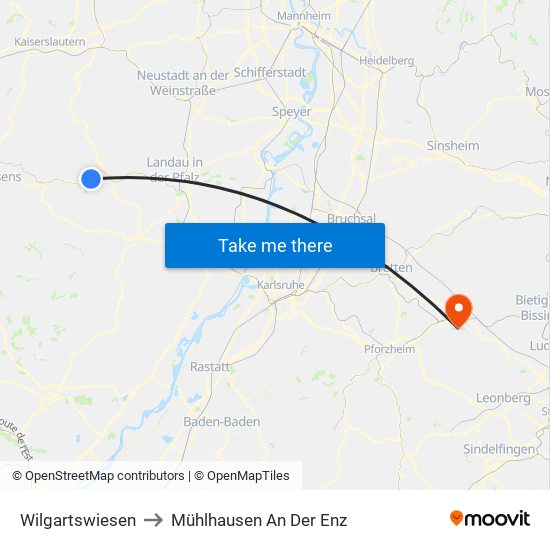 Wilgartswiesen to Mühlhausen An Der Enz map