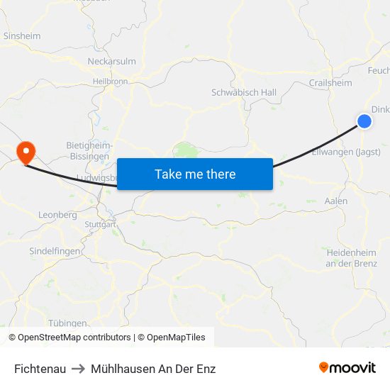 Fichtenau to Mühlhausen An Der Enz map