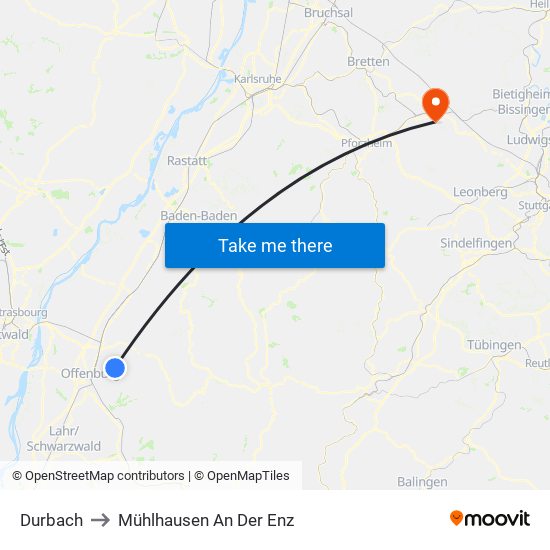 Durbach to Mühlhausen An Der Enz map