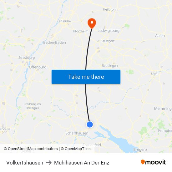 Volkertshausen to Mühlhausen An Der Enz map