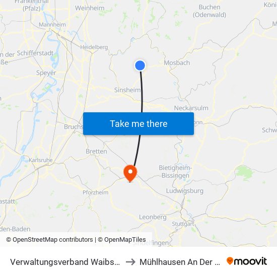 Verwaltungsverband Waibstadt to Mühlhausen An Der Enz map