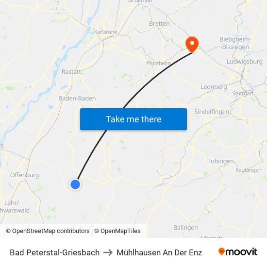 Bad Peterstal-Griesbach to Mühlhausen An Der Enz map