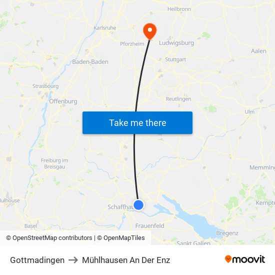 Gottmadingen to Mühlhausen An Der Enz map