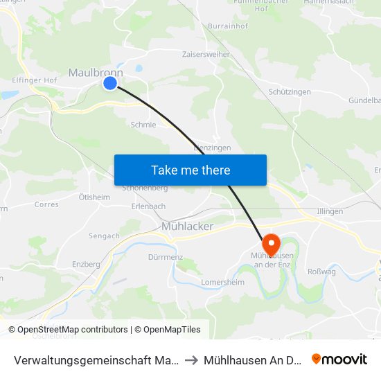 Verwaltungsgemeinschaft Maulbronn to Mühlhausen An Der Enz map