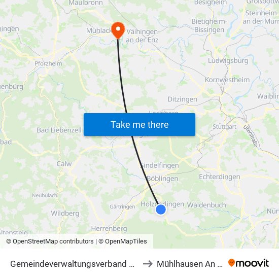 Gemeindeverwaltungsverband Holzgerlingen to Mühlhausen An Der Enz map