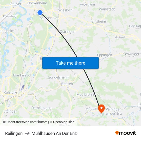 Reilingen to Mühlhausen An Der Enz map