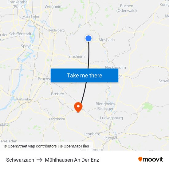 Schwarzach to Mühlhausen An Der Enz map