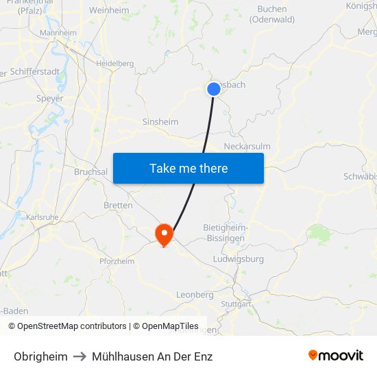 Obrigheim to Mühlhausen An Der Enz map