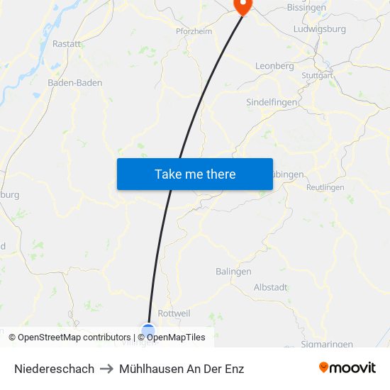 Niedereschach to Mühlhausen An Der Enz map