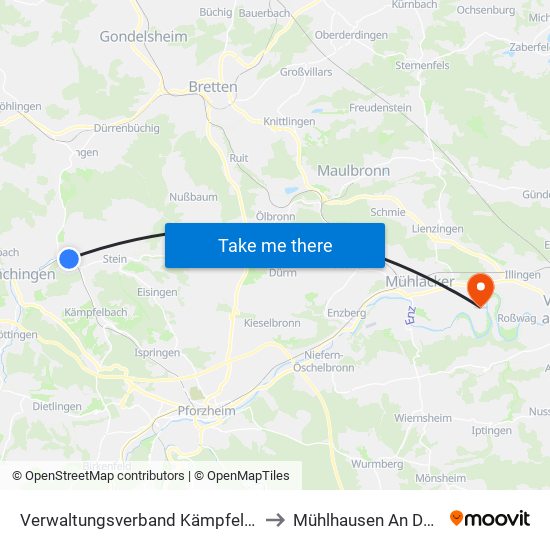 Verwaltungsverband Kämpfelbachtal to Mühlhausen An Der Enz map