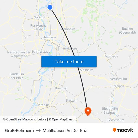 Groß-Rohrheim to Mühlhausen An Der Enz map