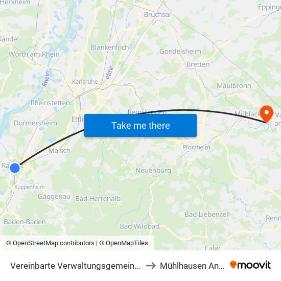 Vereinbarte Verwaltungsgemeinschaft Rastatt to Mühlhausen An Der Enz map