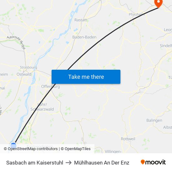 Sasbach am Kaiserstuhl to Mühlhausen An Der Enz map