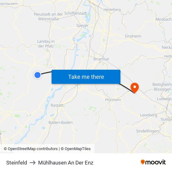 Steinfeld to Mühlhausen An Der Enz map