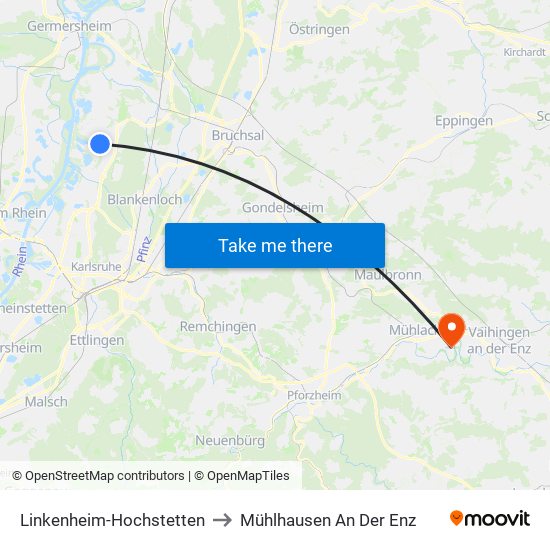 Linkenheim-Hochstetten to Mühlhausen An Der Enz map