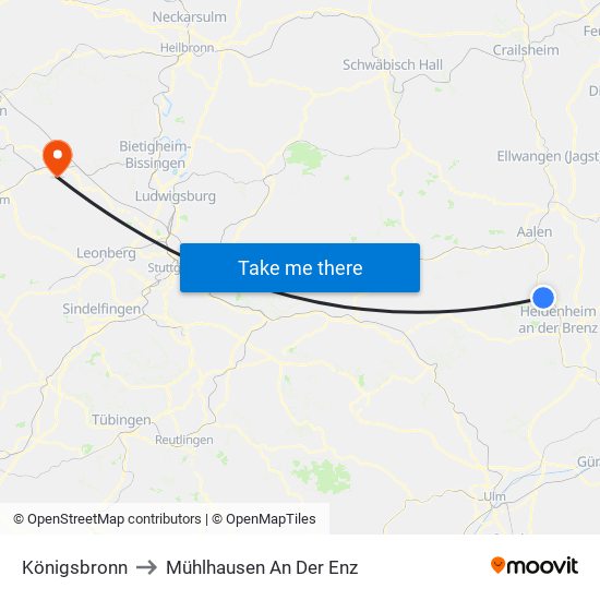 Königsbronn to Mühlhausen An Der Enz map