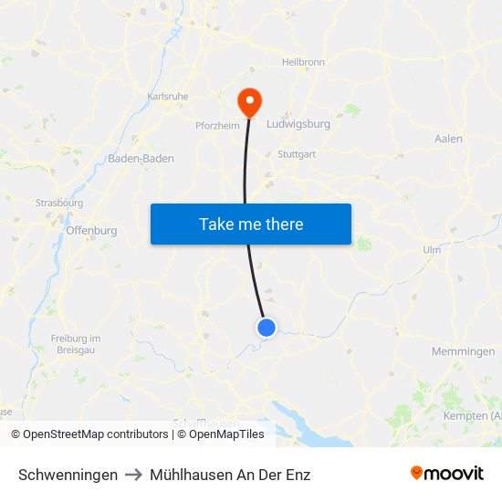 Schwenningen to Mühlhausen An Der Enz map