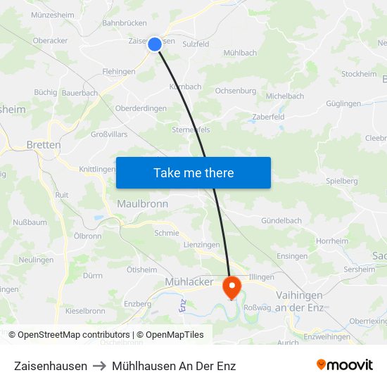 Zaisenhausen to Mühlhausen An Der Enz map