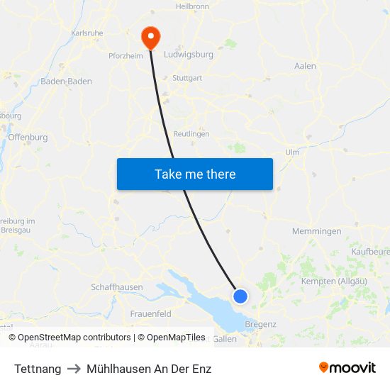 Tettnang to Mühlhausen An Der Enz map