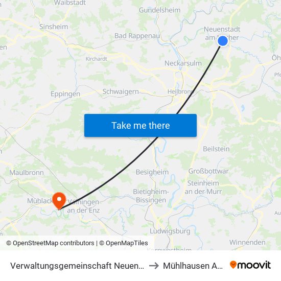 Verwaltungsgemeinschaft Neuenstadt am Kocher to Mühlhausen An Der Enz map