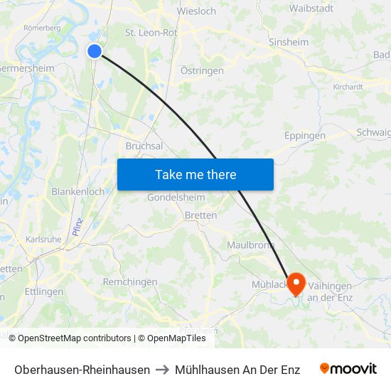 Oberhausen-Rheinhausen to Mühlhausen An Der Enz map