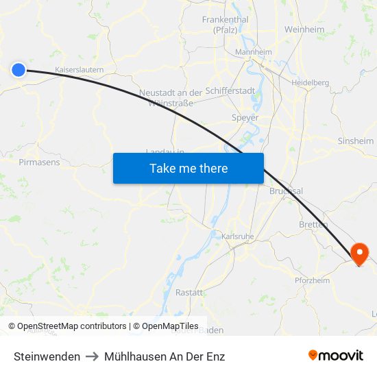 Steinwenden to Mühlhausen An Der Enz map