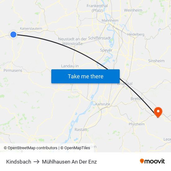 Kindsbach to Mühlhausen An Der Enz map