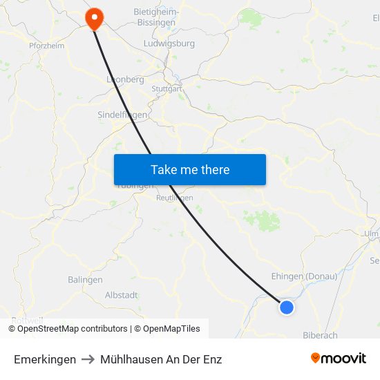 Emerkingen to Mühlhausen An Der Enz map