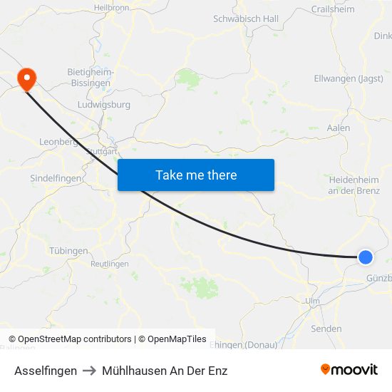 Asselfingen to Mühlhausen An Der Enz map