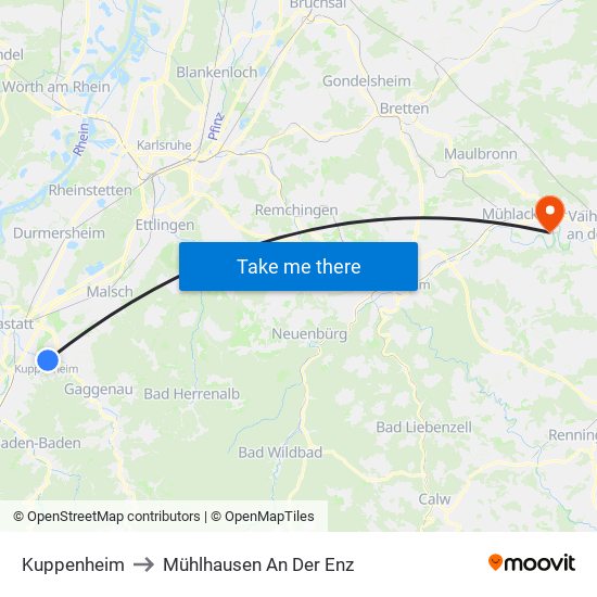 Kuppenheim to Mühlhausen An Der Enz map
