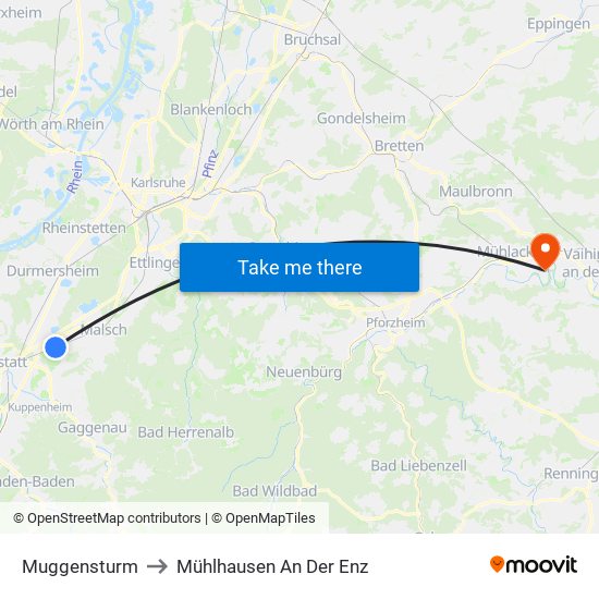 Muggensturm to Mühlhausen An Der Enz map