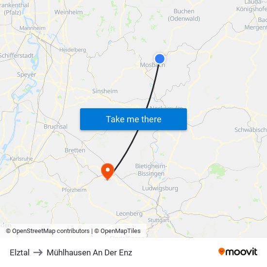 Elztal to Mühlhausen An Der Enz map