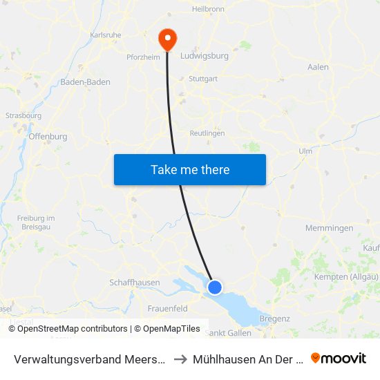 Verwaltungsverband Meersburg to Mühlhausen An Der Enz map