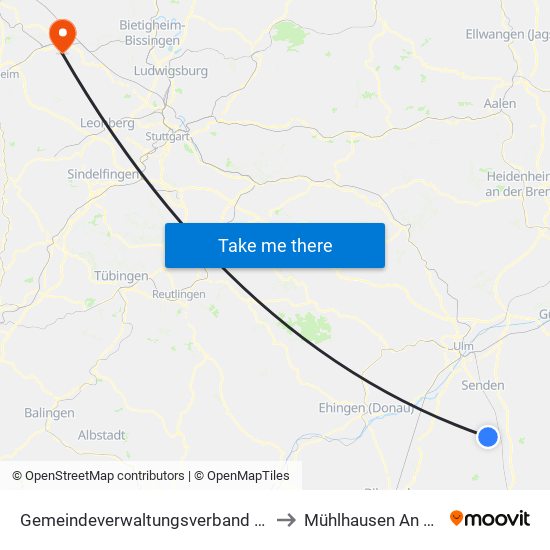 Gemeindeverwaltungsverband Dietenheim to Mühlhausen An Der Enz map
