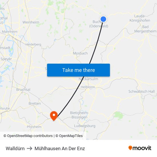 Walldürn to Mühlhausen An Der Enz map
