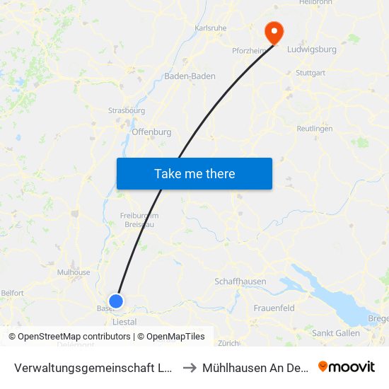 Verwaltungsgemeinschaft Lörrach to Mühlhausen An Der Enz map
