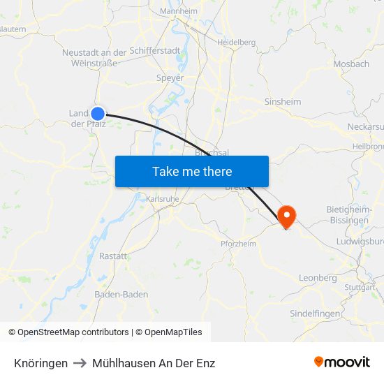 Knöringen to Mühlhausen An Der Enz map