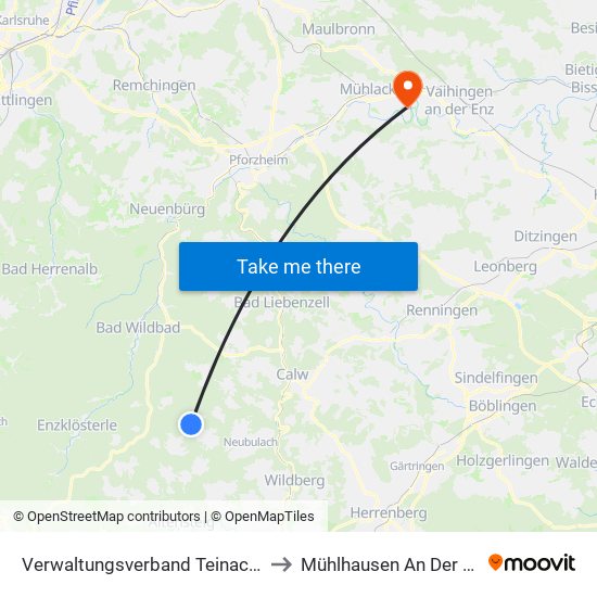 Verwaltungsverband Teinachtal to Mühlhausen An Der Enz map