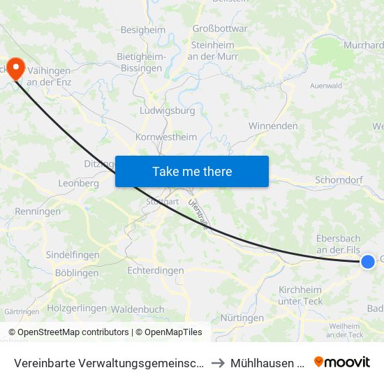 Vereinbarte Verwaltungsgemeinschaft Der Stadt Uhingen to Mühlhausen An Der Enz map