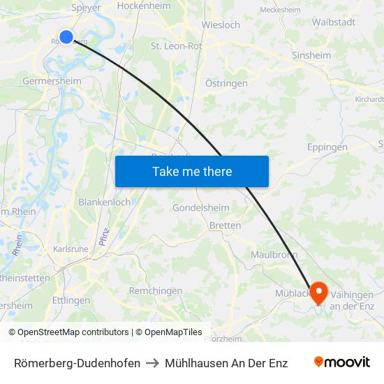 Römerberg-Dudenhofen to Mühlhausen An Der Enz map