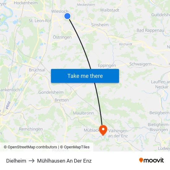 Dielheim to Mühlhausen An Der Enz map