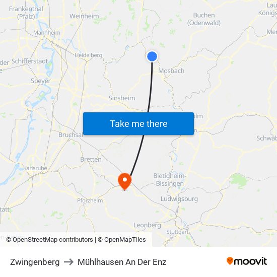 Zwingenberg to Mühlhausen An Der Enz map