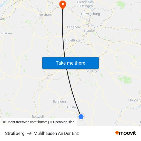 Straßberg to Mühlhausen An Der Enz map