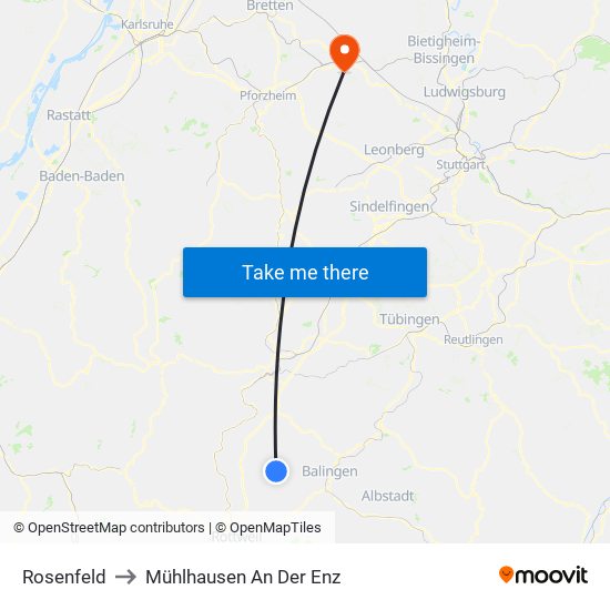 Rosenfeld to Mühlhausen An Der Enz map