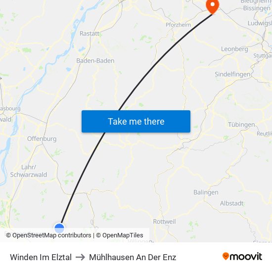 Winden Im Elztal to Mühlhausen An Der Enz map