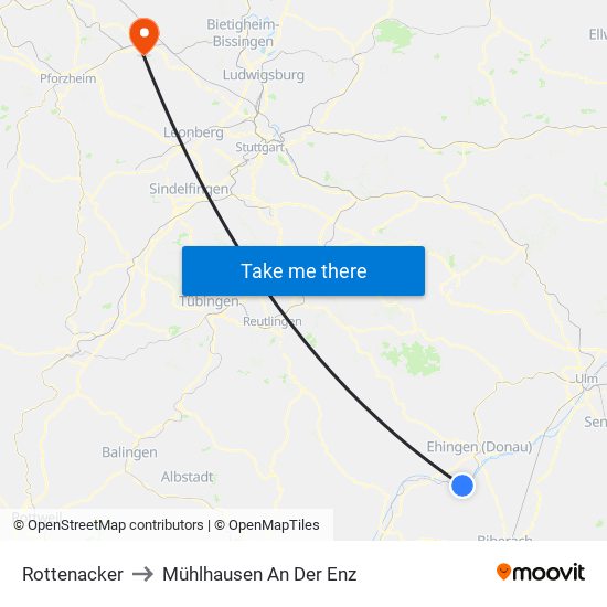 Rottenacker to Mühlhausen An Der Enz map