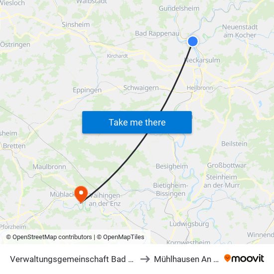 Verwaltungsgemeinschaft Bad Friedrichshall to Mühlhausen An Der Enz map