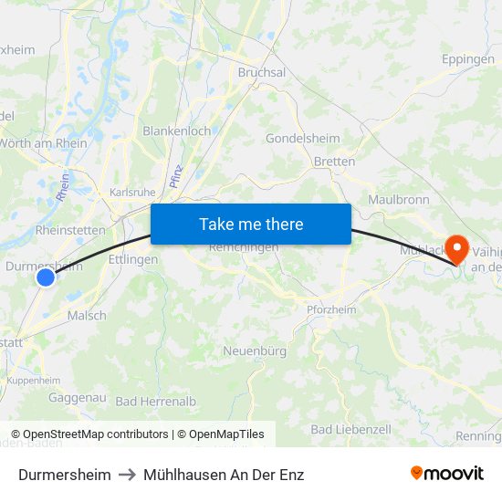 Durmersheim to Mühlhausen An Der Enz map